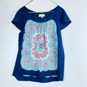 Anthropologie Moulinette Soeurs Sz Large scarf print silk top light blouse